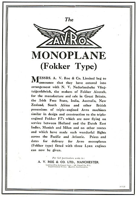 Avro Monoplane (Fokker Type)                                     