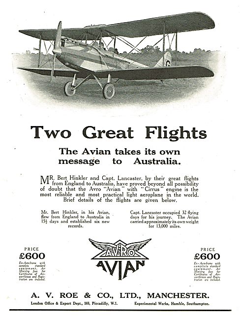 Avro Avian Takes Its Own Message To Australia.                   