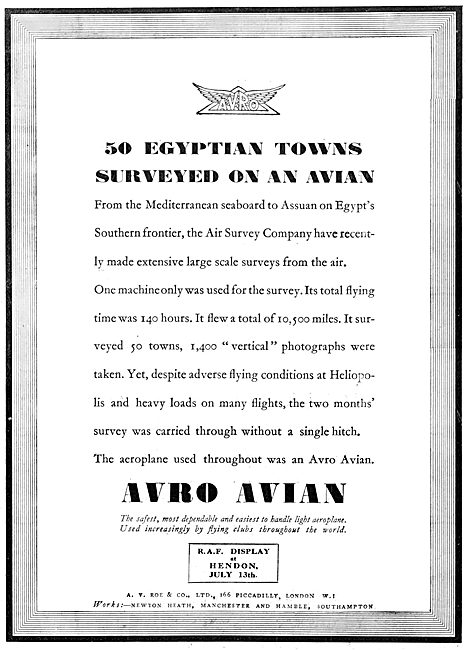 Avro Avian - Air Survey Company 1924 Egypt Survey                