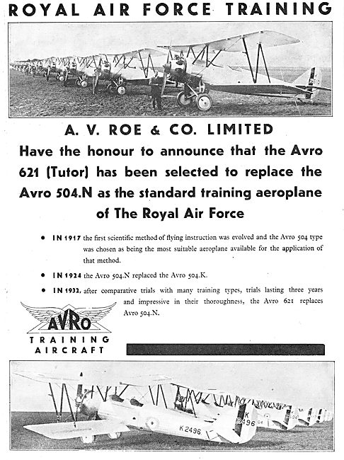 Avro 621 Tutor Selected For RAF Training                         