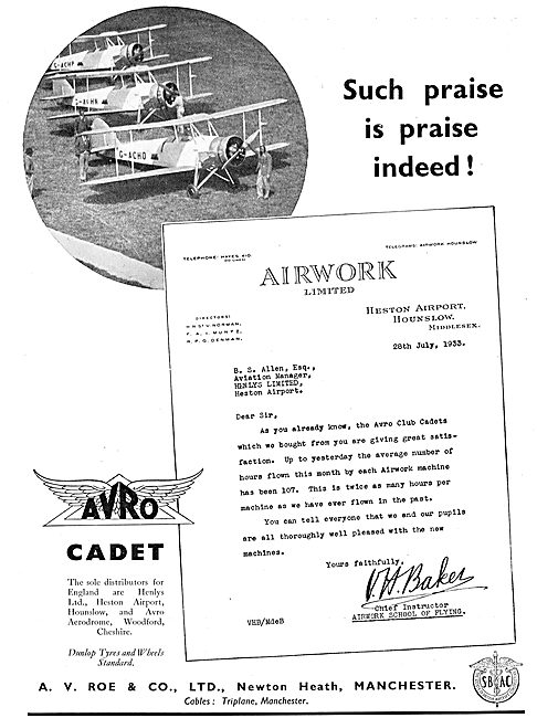 Avro Cadet Airwork                                               