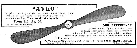 Avro Aeroplane Propellers Of All Types. From £10.10s.0d.         