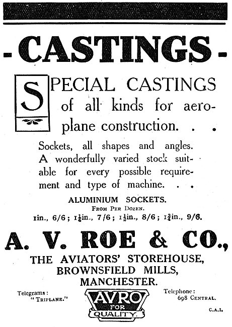 A.V.Roe Special Castings For Aeroplane Construction              