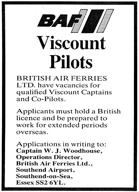 British Air Ferries BAF  Pilot Recruitment 1981                  