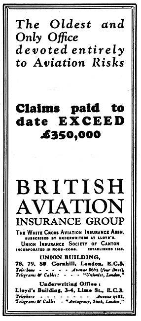 British Aviation Insurance Group 1929                            