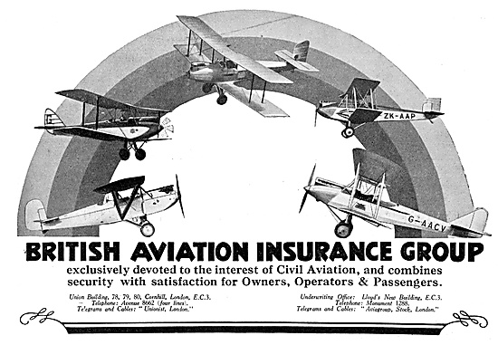 British Aviation Insurance Group 1929                            