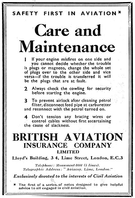 British Aviation Insurance Company 1931                          