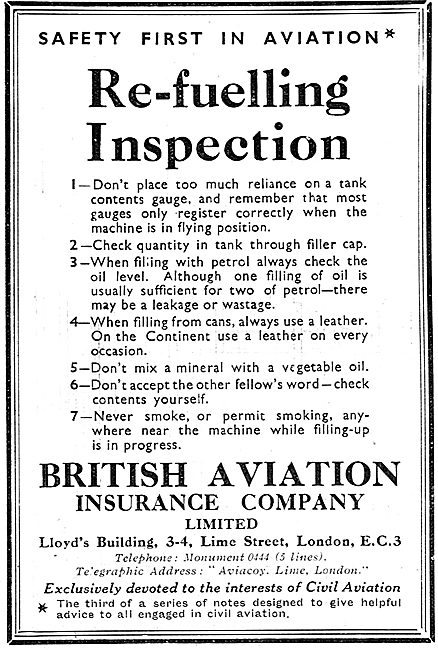 British Aviation Insurance Co - Re-Fuelling Inspection           