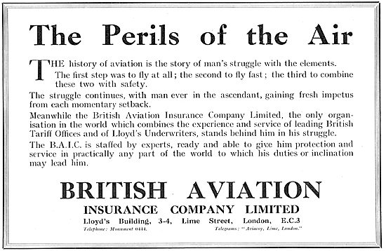 British Aviation Insurance Co - The Perils Of The Air            