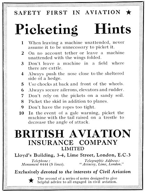 British Aviation Insurance Company 1932                          