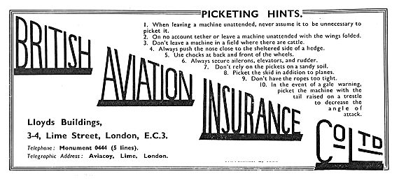 British Aviation Insurance Picketing Hints                       