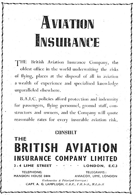 British Aviation Insurance Company 1948                          
