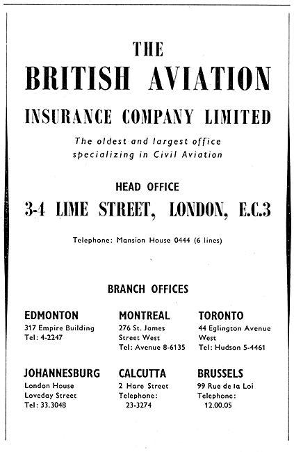 The British Aviation Insurance Compamy 1958                      