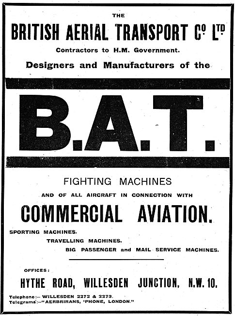 British Aerial Transport. B.A.T Commercial & Military Aircraft   