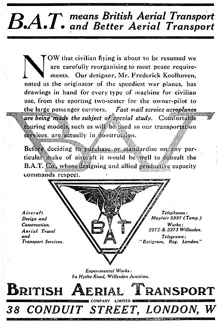 British Aerial Transport - BAT                                   