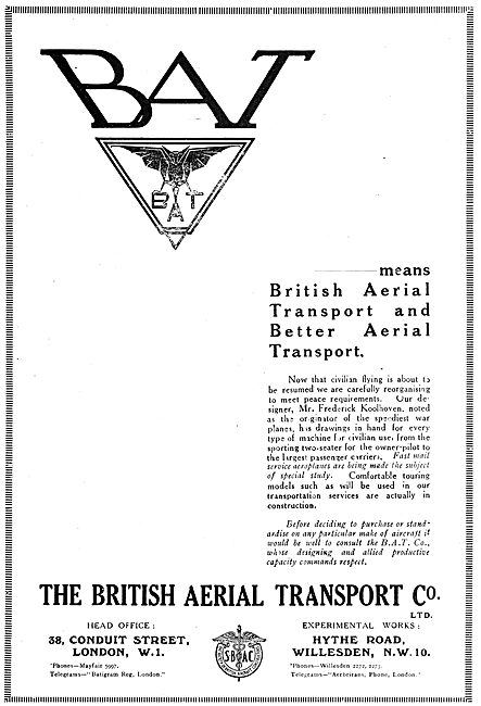 British Aerial Transport - BAT                                   