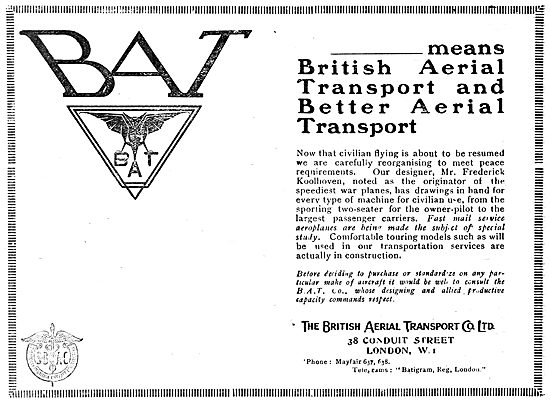 British Aerial Transport - BAT                                   