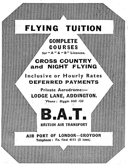 British Air Transport. Croydon. Flying Training 1933             