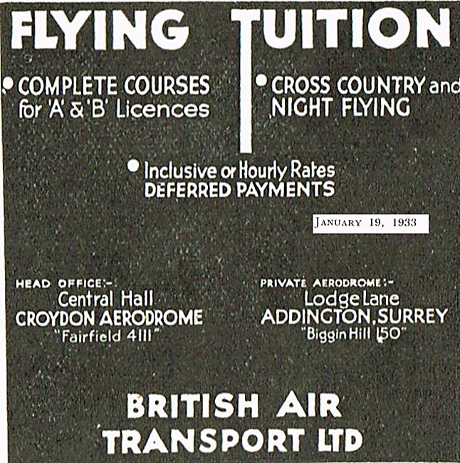 British Air Transport  - Flying Training At Croydon              
