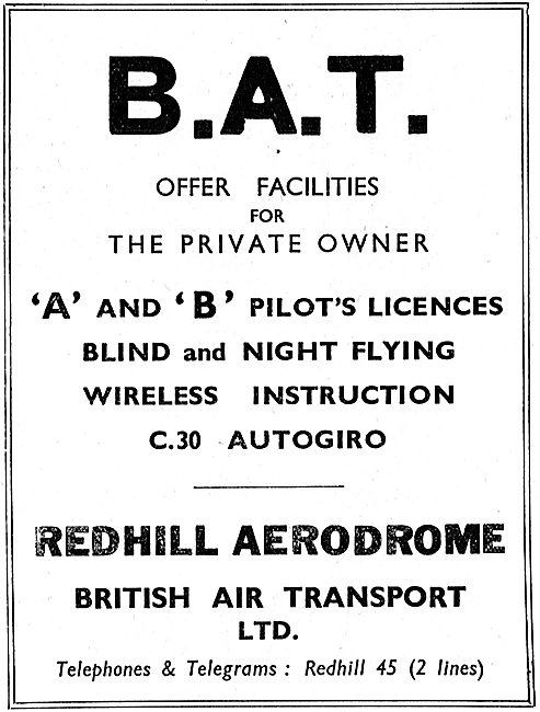 British Air Transport - A & B Licences - Autogiro - Night Flying 