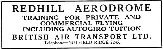 British Air Transport. Redhill. Flying Training                  