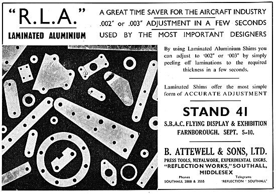 B.Attewell. Southall, Middlesex. R.L.A. Laminated Aluminium Shims