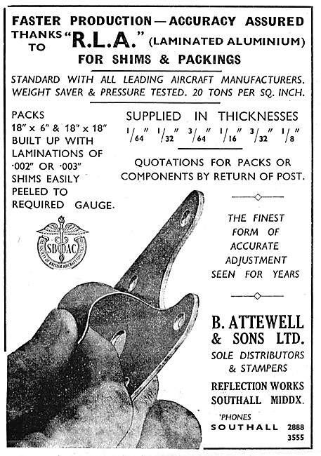 B.Attewell R.L.A. Laminated Aluminium Shims                      