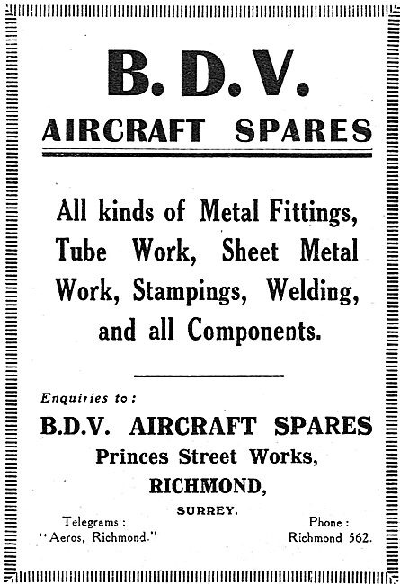 BDV Aircraft Spares. Princes St, Richmond. Aircraft Spares       