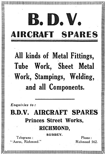 BDV Aircraft Spares. Princes St, Richmond. Aircraft Spares       