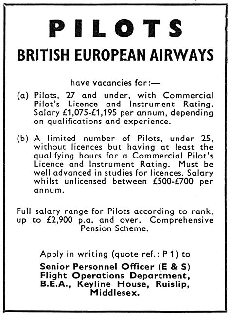 British European Airways - BEA Pilot Recruitment 1956            