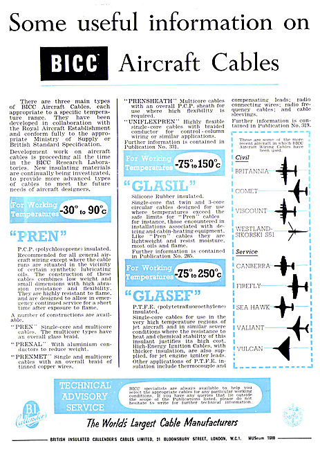 BICC Aircraft Electrical Cables - Prensheath  Uniflexpren Pren   