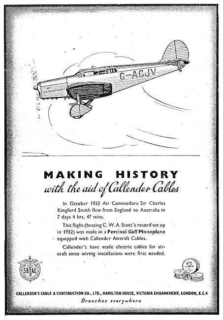 Callender's Aircraft Electrical Cables 1943 Advert               