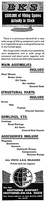 B.K.S. Engineering. Southend. Aircraft Spares, Sales & Services  