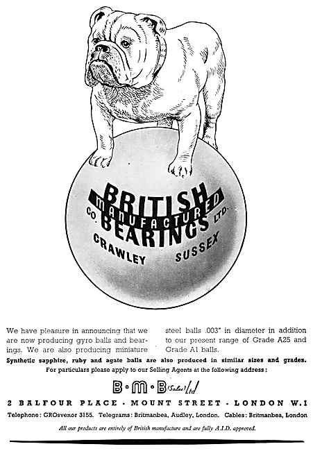 British Manufactured Bearings - BMB Bearings 1952 Advert         