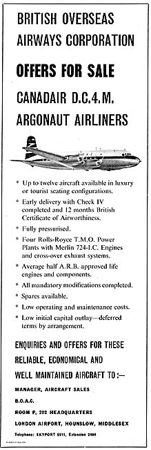 BOAC Offer A Canadair DC4M Argonaut Airliner For Sale            