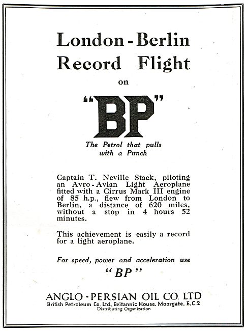 London - Berlin Record Flight On BP. The Petrol With  A Punch.   