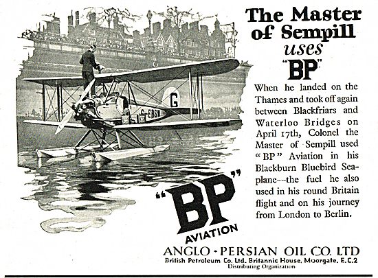 Colonel the Master of Sempill Uses BP In His Blackburn  Bluebird 