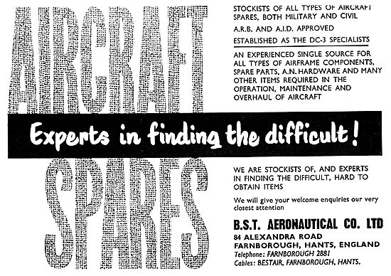 B.S.T Aeronautical Aircraft Spares Stockists. 1965               