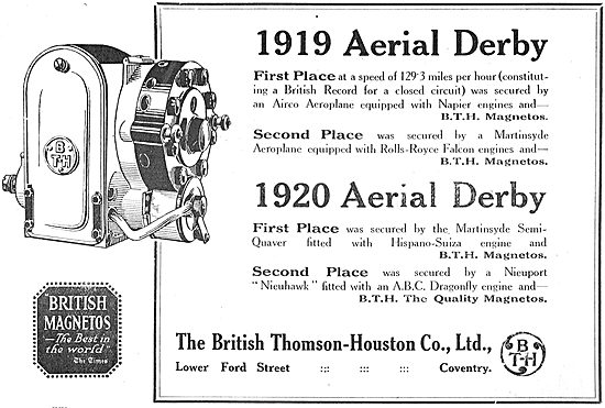 BTH Magnetos - Winners Aerial Derby 1919 & 1920                  
