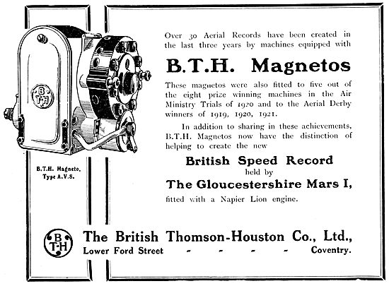 BTH Magnetos 1922 Advert                                         