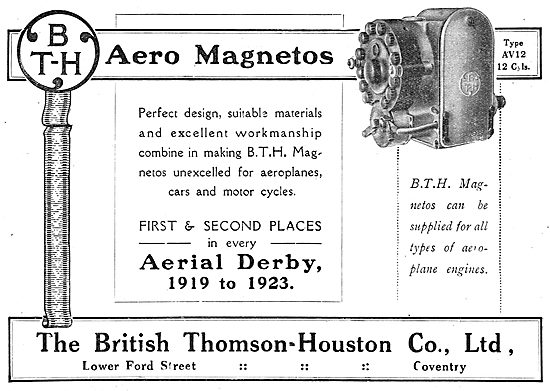BTH Aero Magnetos. Aerial Derby Success 1921 To 1923             