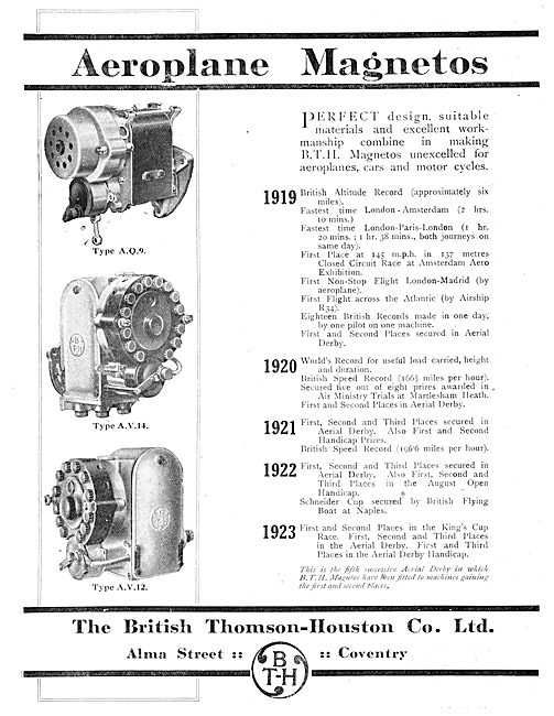  BTH Magnetos 1924 Advert                                        