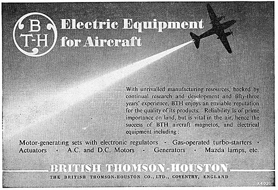 British Thomson-Houston BTH Aircraft Electrical Equipment        