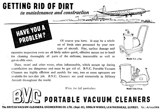 BVC. British Vacuum Cleaner Co. Industrial Vacuum Cleaners       