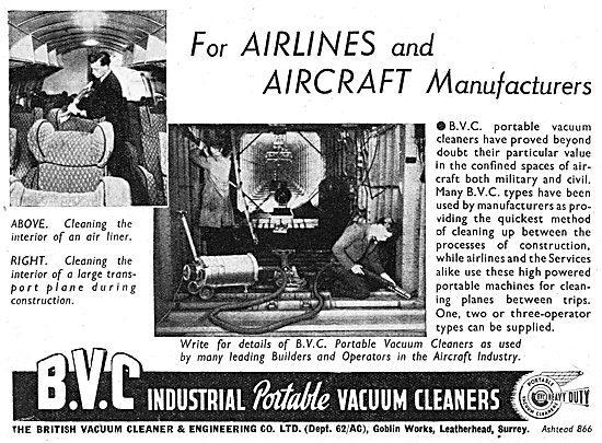 BVC. British Vacuum Cleaner Co. Industrial Vacuum Cleaners       