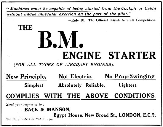 Back & Manson. B.M. Aircraft Engine Starters                     