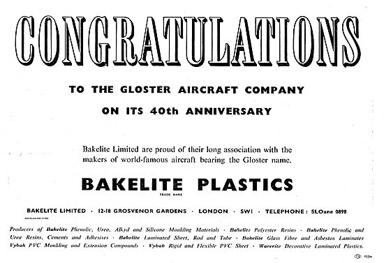 Bakelite Plastics Congratulate Gloster On Their 40th Anniversary 