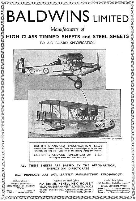 Baldwins - Manufacturers Of Steel Sheets & Tinplates For Aircraft