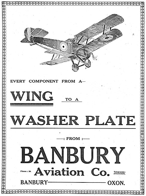Banbury Aviation Manufacturers Of Aircraft Parts 1919            