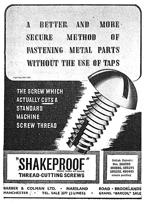 Barber & Colman Shakeproof Thread Cutting Screws                 